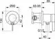 Schematische Darstellung eines verchromten Wasseranschlusses von Keuco mit runder Form und abnehmbaren Schlauchanschluss, angegebenen Maßen und Anschlussdetails.